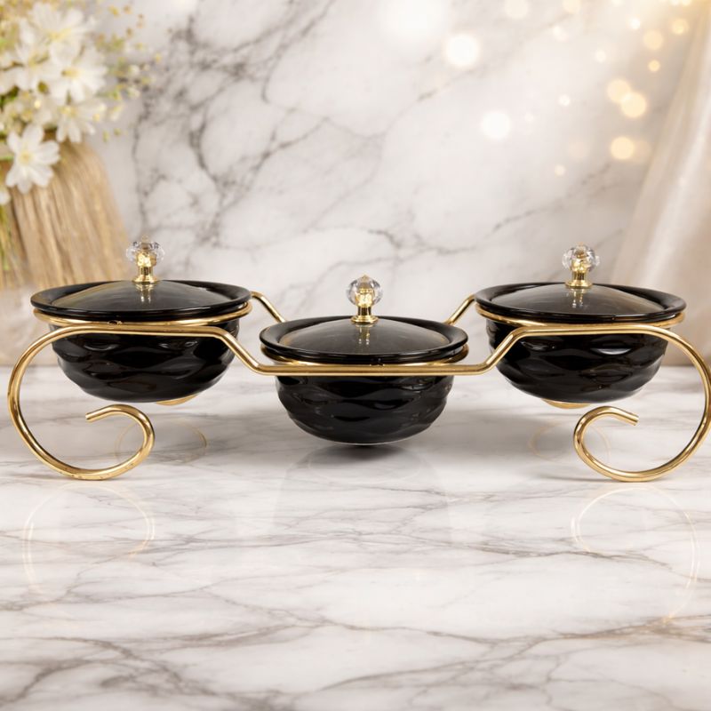 SERVICE APERITIF 3 PCS STRUCTURE METAL DORE