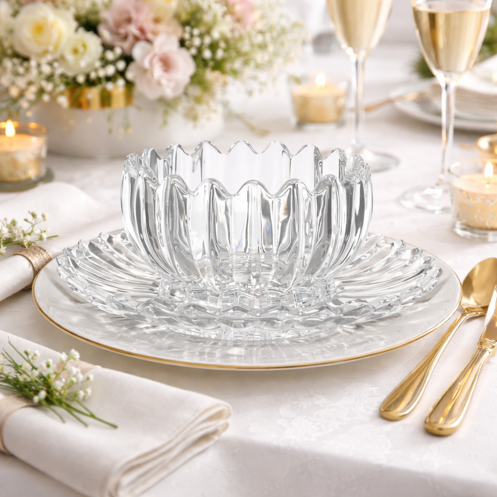 BOL ET SOUCOUPE EN VERRE ASPECT CRISTAL x12 PCS