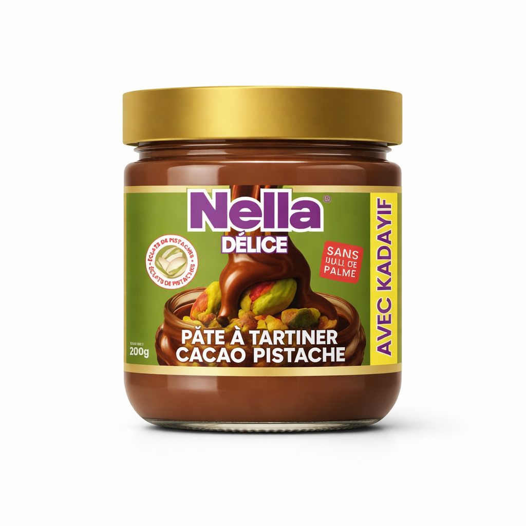 NELLA PÂTE A TARTINER CACAO PISTACHE AVEC ECLATS ET KADAYIF 200 GR