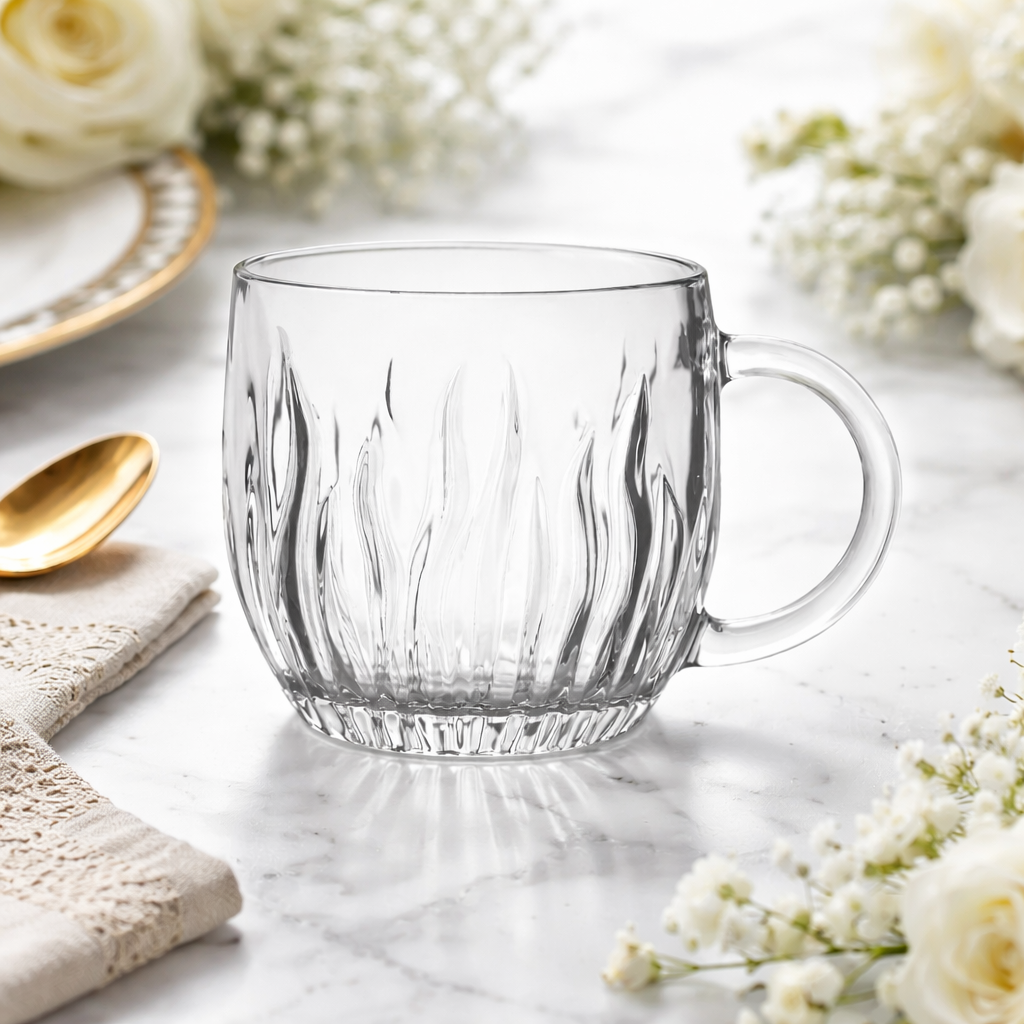 MUG EN VERRE ASPECT CRISTAL AVEC ANSE - 6x300 ML
