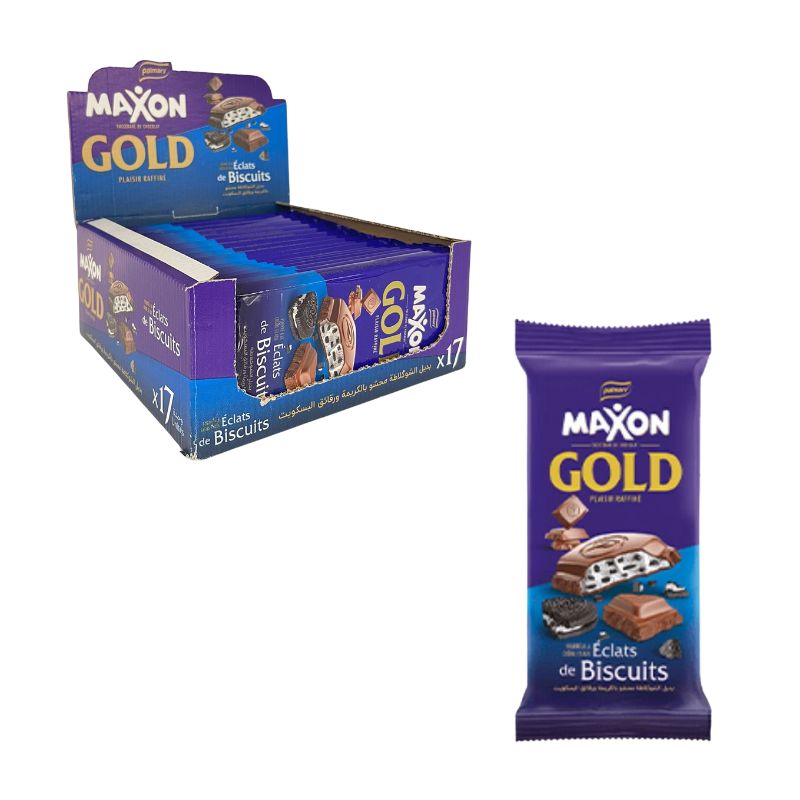 Gold Tablette de Chocolat au Lait à la Crème et Biscuits Noir 100gr - MAXON